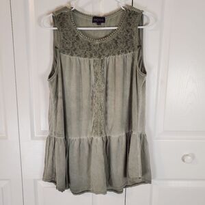 Artesia Sleevless Top Distressed Olive Green Women's Size Large